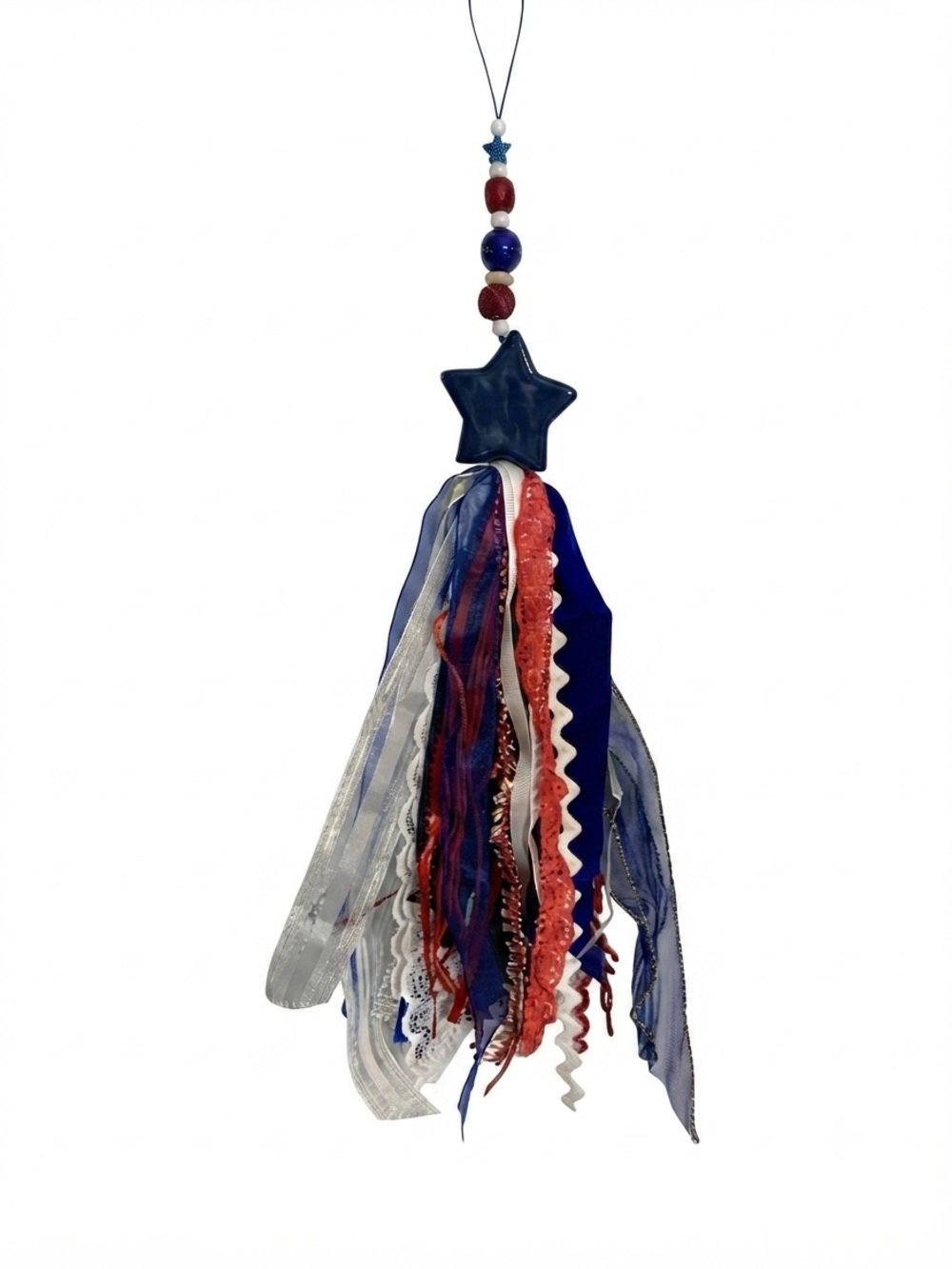 STAR SHAKER TASSEL RED WHITE BLUE USA Handmade 20”